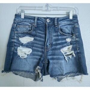 American Eagle Denim Shorts Distressed Ripped‎ Frayed Hem Blue Wash Sz 6